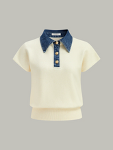 Denim Collar Cinched Knit Top